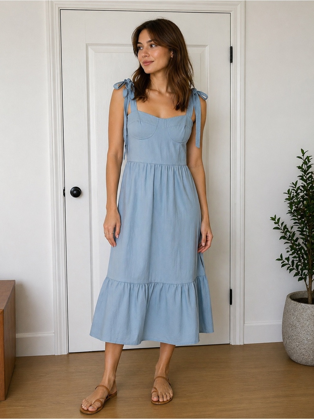 Cider Blue Smocked Tiered Midi Dress